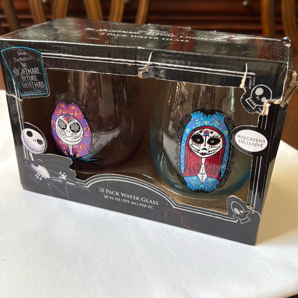 Disney Tim Burton Nightmare Before Christmas Water Glasses set of 2